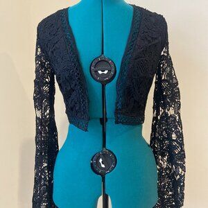 Bohemian Black Lace Shrug with Long Flared Sleeves